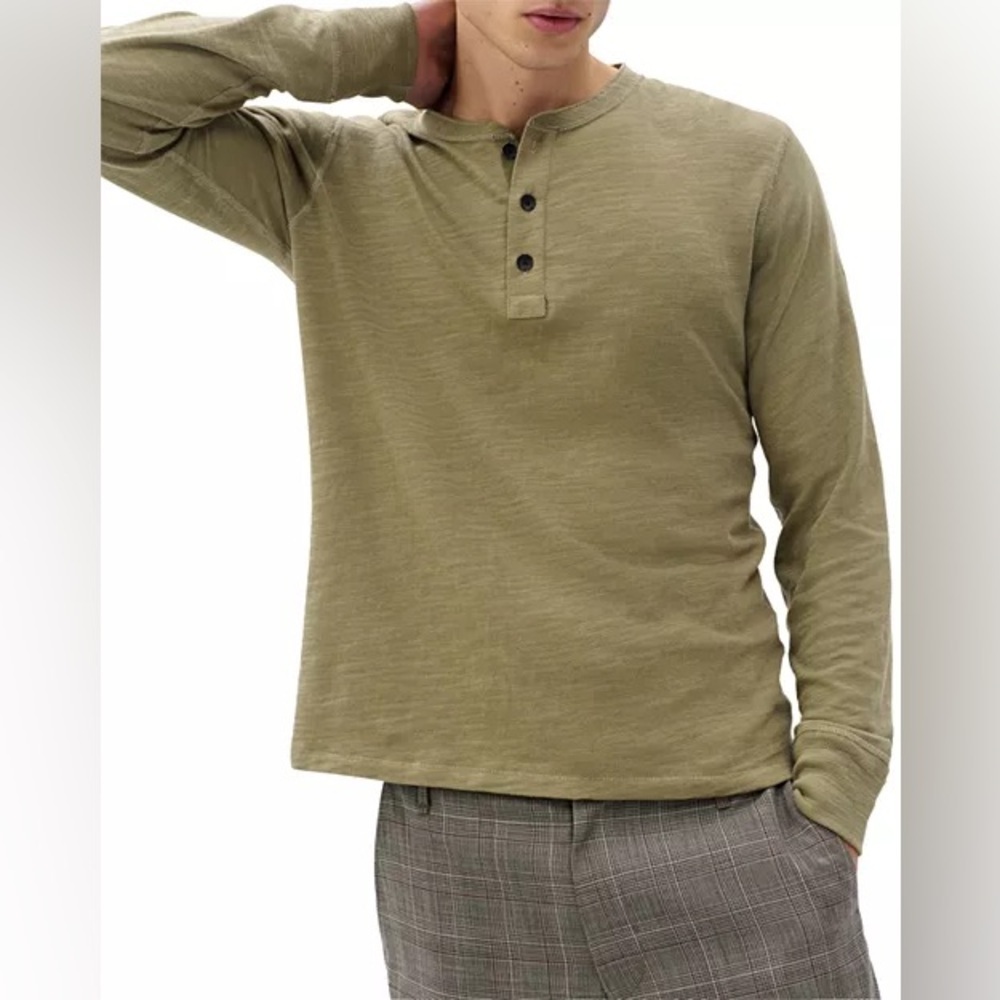 rag & bone Classic Flame Henley Tee, Green, Size XXL